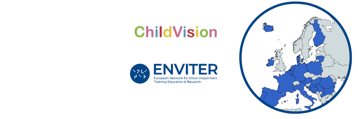 Brand image, ChildVision and Enviter logo accompanied by map of Europe